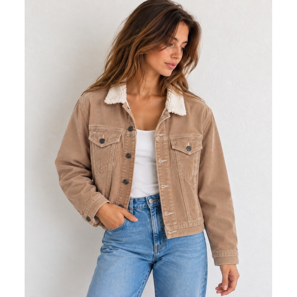 John Galt Brandy Melville Corduroy Sherpa Lined Trucker Jacket Coat Small